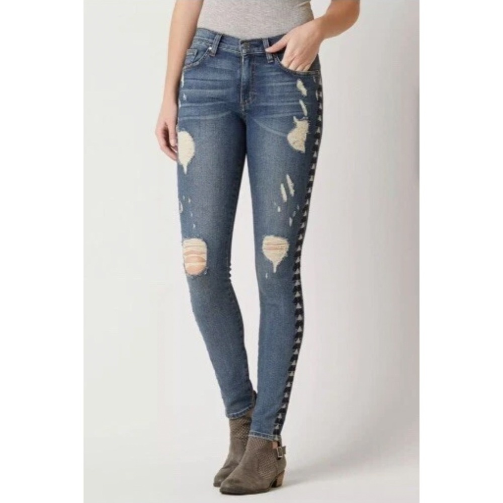 Miss Me Vintage Womens 30 Skinny Sophie Triangles Distressed Embroidered Jeans